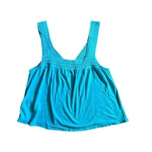 New Mango women's sleeveless top turquoise size S/M linen blend crochet strap